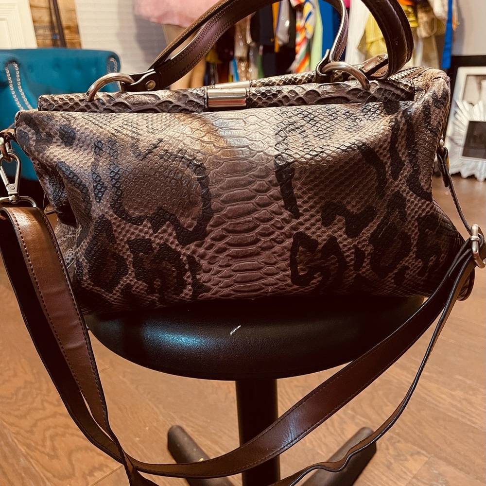 Etienne Aigner Brown Shoulder Bag with Snake Print